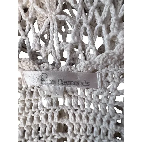 White Diamond Women’s Ivory Crochet Top Boho Sexy Size Large - Picture 4 of 7